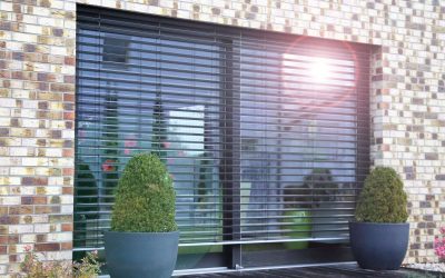 Window with modern blind, exterior shot