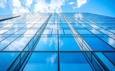 Glass panel installed on facade Installation of unitized curtain wall system building construction Double glazed windows on highrise building Mount insulated tempered glass pane unit o : Generative AI